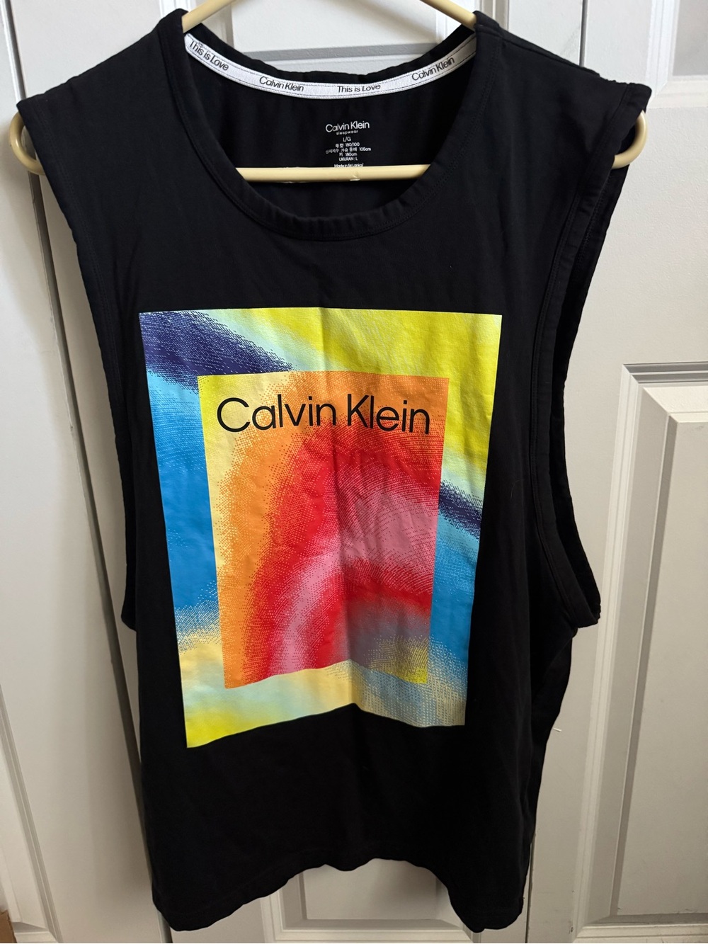 Calvin Klein Black Muscle Tee with Multicolor Abstract Logo